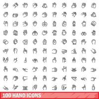 100 icone a mano impostate, stile contorno vettore