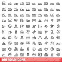 100 icone stradali impostate, stile contorno vettore
