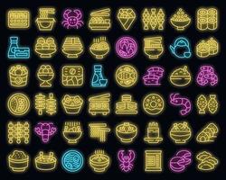 icone di cibo giapponese set vettore neon