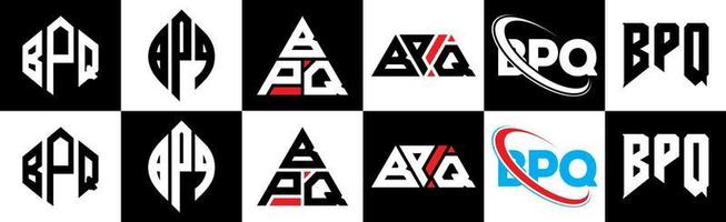 bpq lettera logo design nel sei stile. bpq poligono, cerchio, triangolo, esagono, piatto e semplice stile con nero e bianca colore variazione lettera logo impostato nel uno tavola da disegno. bpq minimalista e classico logo vettore