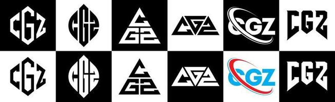 cgz lettera logo design nel sei stile. cgz poligono, cerchio, triangolo, esagono, piatto e semplice stile con nero e bianca colore variazione lettera logo impostato nel uno tavola da disegno. cgz minimalista e classico logo vettore
