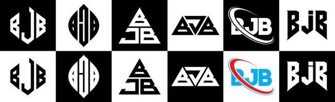 bjb lettera logo design nel sei stile. bjb poligono, cerchio, triangolo, esagono, piatto e semplice stile con nero e bianca colore variazione lettera logo impostato nel uno tavola da disegno. bjb minimalista e classico logo vettore