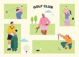 persone chi godere golf. piccolo piazza telaio composizione. piatto vettore illustrazione.