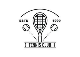 tennis club logo. Là è un' tennis racchetta nel il centro e il palla è rimbalzo in giro esso. vettore