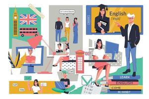 inglese apprendimento piatto collage vettore