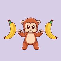carino scimmia sollevamento Banana manubrio cartone animato vettore icona illustrazione scienza sport icona concetto isolato premio vettore. piatto cartone animato stile