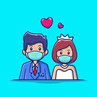 carino coppia matrimonio uomo e donna indossare maschera cartone animato vettore icona illustrazione. persone nozze icona concetto isolato premio vettore. piatto cartone animato stile