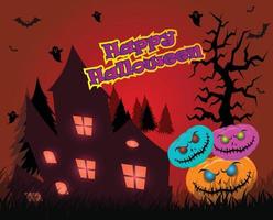 pauroso Halloween sfondo con morto alberi, Casa e zucca vettore