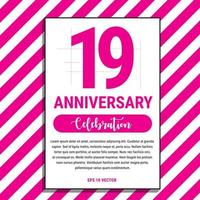19 anno anniversario celebrazione disegno, su rosa banda sfondo vettore illustrazione. eps10 vettore