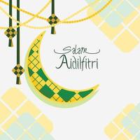 modificabile Aidilfitri fantasia mezzaluna Luna vettore illustrazione con indonesiano o malese Ketupat per design concetto di islamico santo Festival