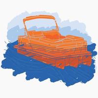 modificabile isolato piatto spazzola colpi stile tre quarti superiore obliquo Visualizza pontone barca con acqua e cielo vettore illustrazione per opera d'arte elemento di mezzi di trasporto o ricreazione relazionato design