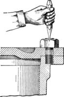 rimozione arrugginito noccioline utilizzando scalpello, Vintage ▾ illustrazione. vettore