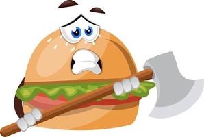 hamburger con ascia, illustrazione, vettore su bianca sfondo.