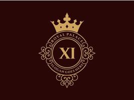 lettera xi antico reale lusso vittoriano logo con ornamentale telaio. vettore
