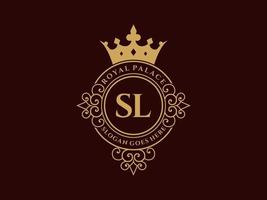 lettera sl antico reale lusso vittoriano logo con ornamentale telaio. vettore