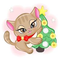 carino gattino con un' Natale albero Natale vettore illustrazione