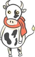 un' mucca con un arancia sciarpa, vettore o colore illustrazione.