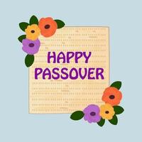 contento Pasqua ebraica saluto carta. Pesach vacanza concetto con matzah e mazzo di Rose vettore