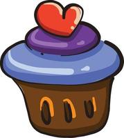 Cupcake con cuore, illustrazione, vettore su bianca sfondo.