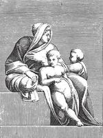 seduto donna con Due figli, adamo scultori, dopo michelangelo, 1585, Vintage ▾ illustrazione. vettore