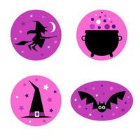 grafica viola strega e pipistrello di halloween vettore