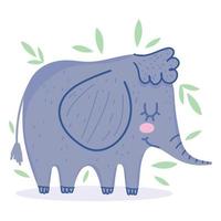 carino elefante animale safari cartone animato con le foglie vettore