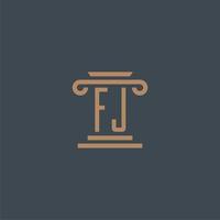 fj iniziale monogramma per studio legale logo con pilastro design vettore