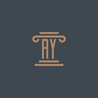 ry iniziale monogramma per studio legale logo con pilastro design vettore