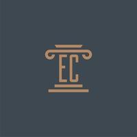 ec iniziale monogramma per studio legale logo con pilastro design vettore
