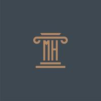mh iniziale monogramma per studio legale logo con pilastro design vettore