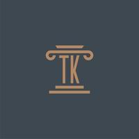 tk iniziale monogramma per studio legale logo con pilastro design vettore