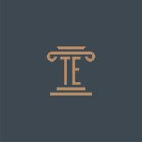 TE iniziale monogramma per studio legale logo con pilastro design vettore