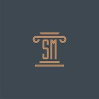 sm iniziale monogramma per studio legale logo con pilastro design vettore