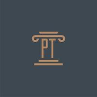 pt iniziale monogramma per studio legale logo con pilastro design vettore