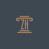 zh iniziale monogramma per studio legale logo con pilastro design vettore