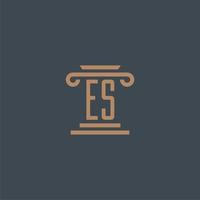 es iniziale monogramma per studio legale logo con pilastro design vettore