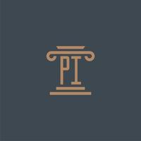 pi iniziale monogramma per studio legale logo con pilastro design vettore