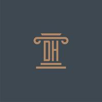 dh iniziale monogramma per studio legale logo con pilastro design vettore