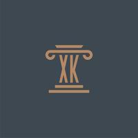 xk iniziale monogramma per studio legale logo con pilastro design vettore