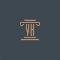 vh iniziale monogramma per studio legale logo con pilastro design vettore