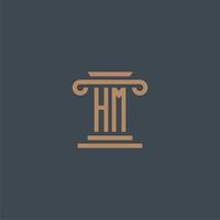hm iniziale monogramma per studio legale logo con pilastro design vettore