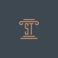 st iniziale monogramma per studio legale logo con pilastro design vettore