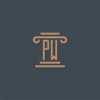 pw iniziale monogramma per studio legale logo con pilastro design vettore