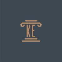 ke iniziale monogramma per studio legale logo con pilastro design vettore