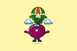 carino cartone animato barbabietola è paracadutismo con paracadute vettore