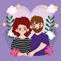 coppia Abbracciare una persona nel amore fiori floreale decorazione sfondo cartone animato vettore