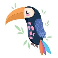 carino pappagallo animale safari cartone animato con foglia fogliame vettore