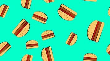 modello di hamburger su un' blu sfondo, vettore illustrazione. delizioso veloce cibo. sfondo per bar, casa arredamento design. luminosa, succoso, colorato hamburger per veloce cibo