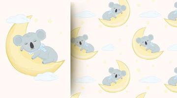 piccolo koala che dorme sul modello della luna vettore