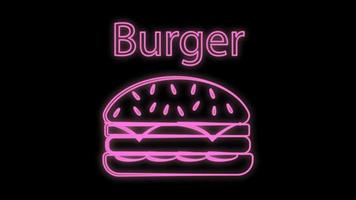 hamburger neon raggiante cartello. luminosa vettore etichetta di hamburger e lettering